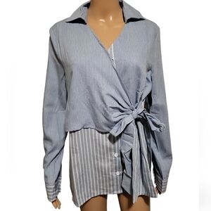 AMT Striped Tie Waist Shirt (Size L)